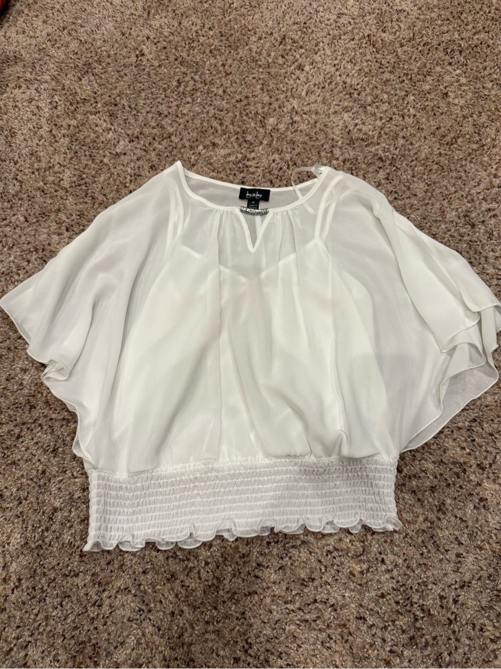 by & by White Flutter Sleeve Smocked-Hem Blouse